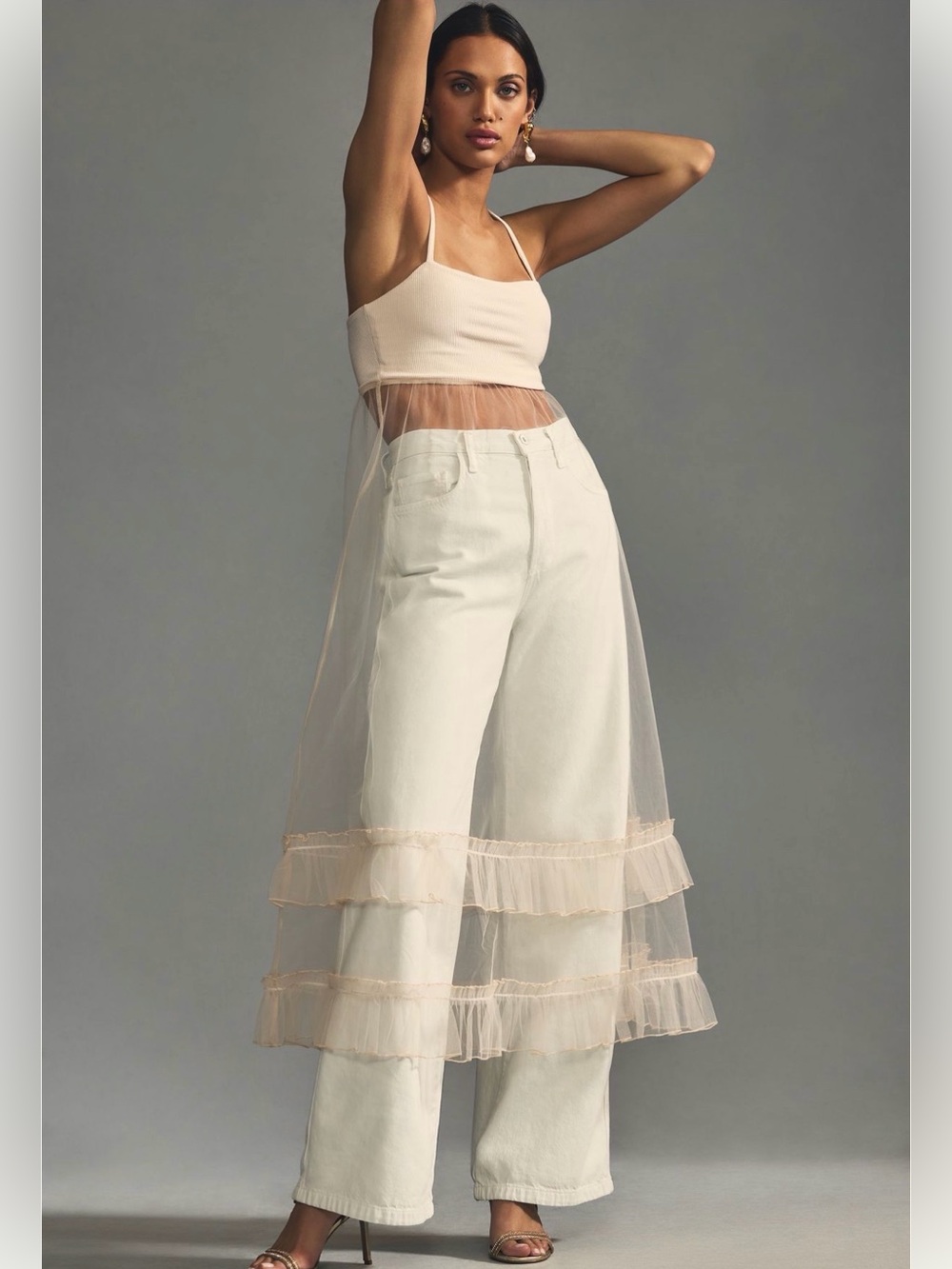 NWT Anthropologie Sheer Layered Maxi Dress - Nude